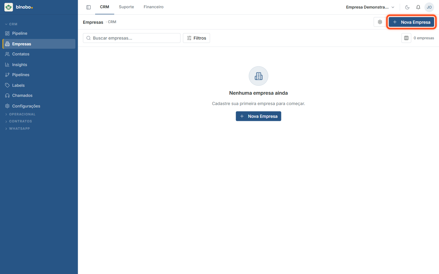 Lista de empresas vazia